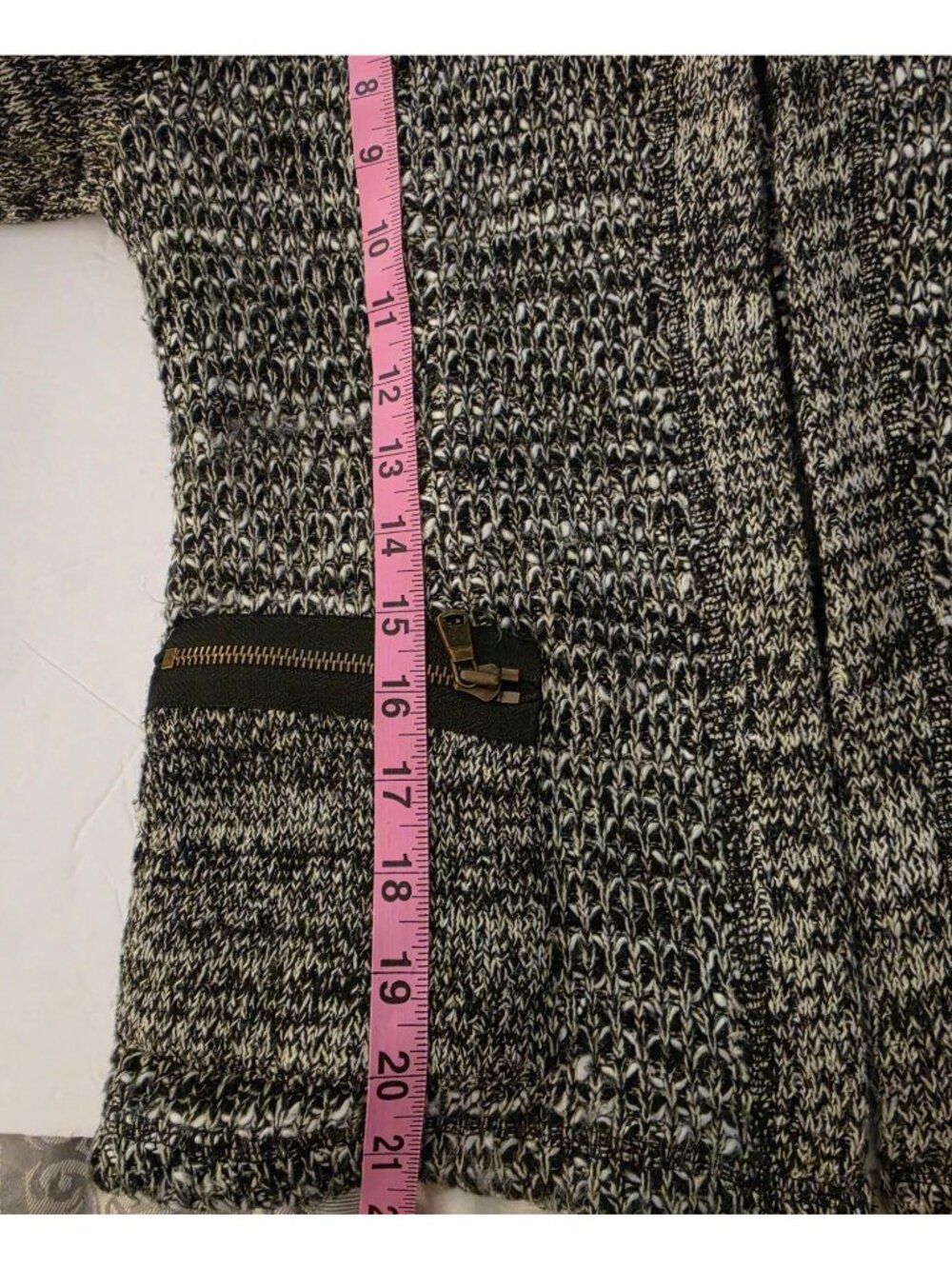Anthropologie Cartonnier Sweater Jacket Sz Small Black White Marled Knit Zip Poc - Picture 9 of 10